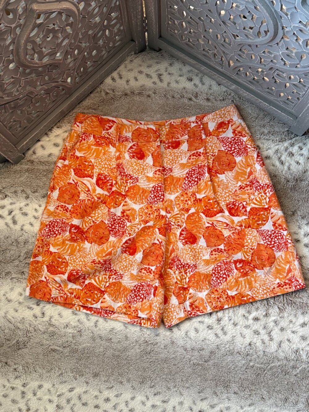 LOFT The Peyton Short size 10 tropical orange seashell beach summer Hawaiian